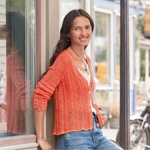 sundance Della Ruffle Cardigan in Coral